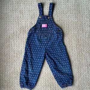 Vintage OshKosh B’gosh, late 80s, 2T jean overalls with flower details